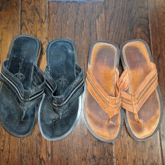 Robert Wayne Flip Flops in Black or Camel with Silver Accent sz 8 - Picture 14 of 14